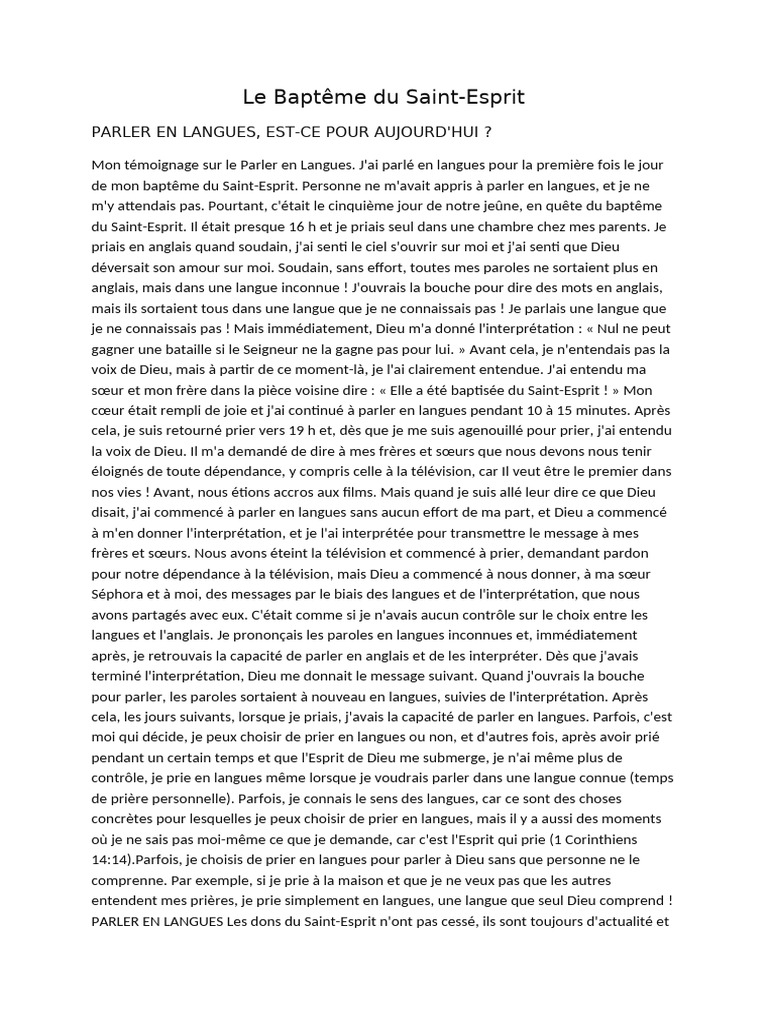 003 Le Baptême Du Saint | PDF | Saint-Esprit | Prière