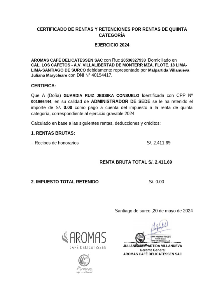 Certificado de Rentas | PDF