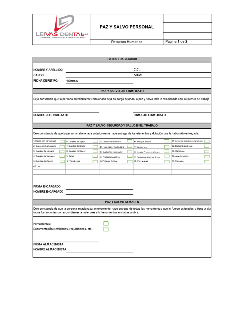 Paz y Salvo Personal | PDF
