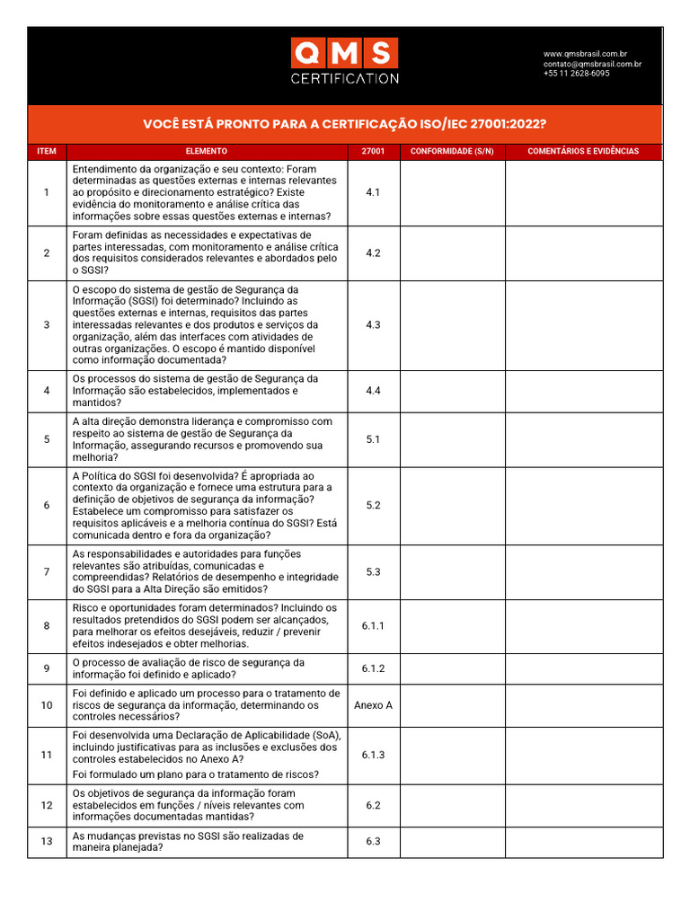 Checklist ISO IEC 27001 2022 1 | PDF | Segurança da informação | Informação