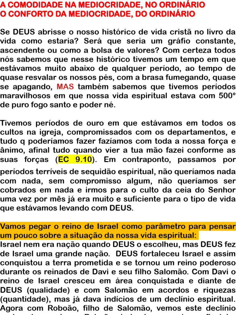 A Comodidade Na Mediocridade No Ordinário | PDF | Salomão | Deus