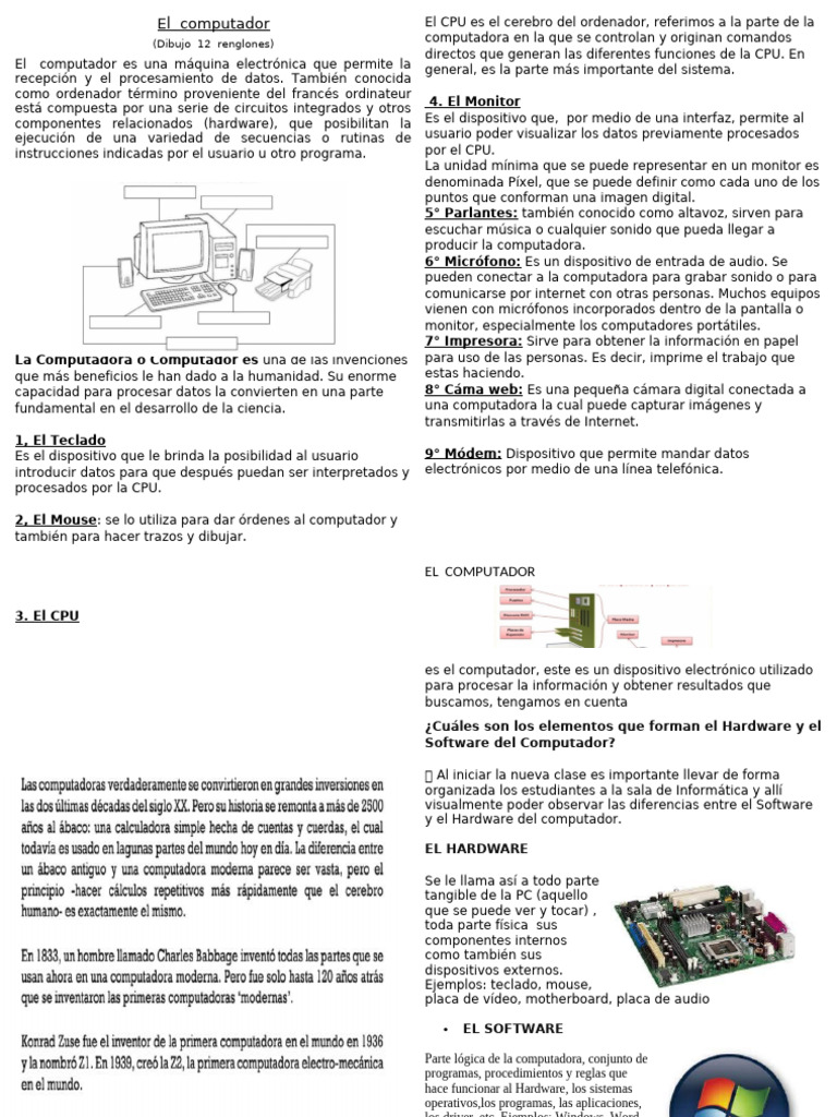 El Computador y Sus Partes Grado Tercero y Cuarto 2026 | PDF | Hardware ...