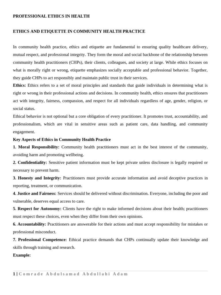 Professional Ethics in Health | PDF | Medical Ethics | Professional Ethics
