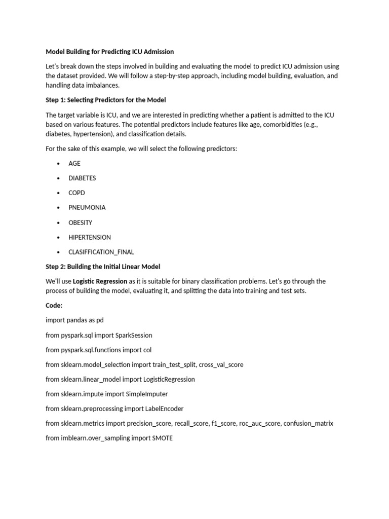 Task1 - Model Building For Predicting ICU Admission | PDF | Dependent ...
