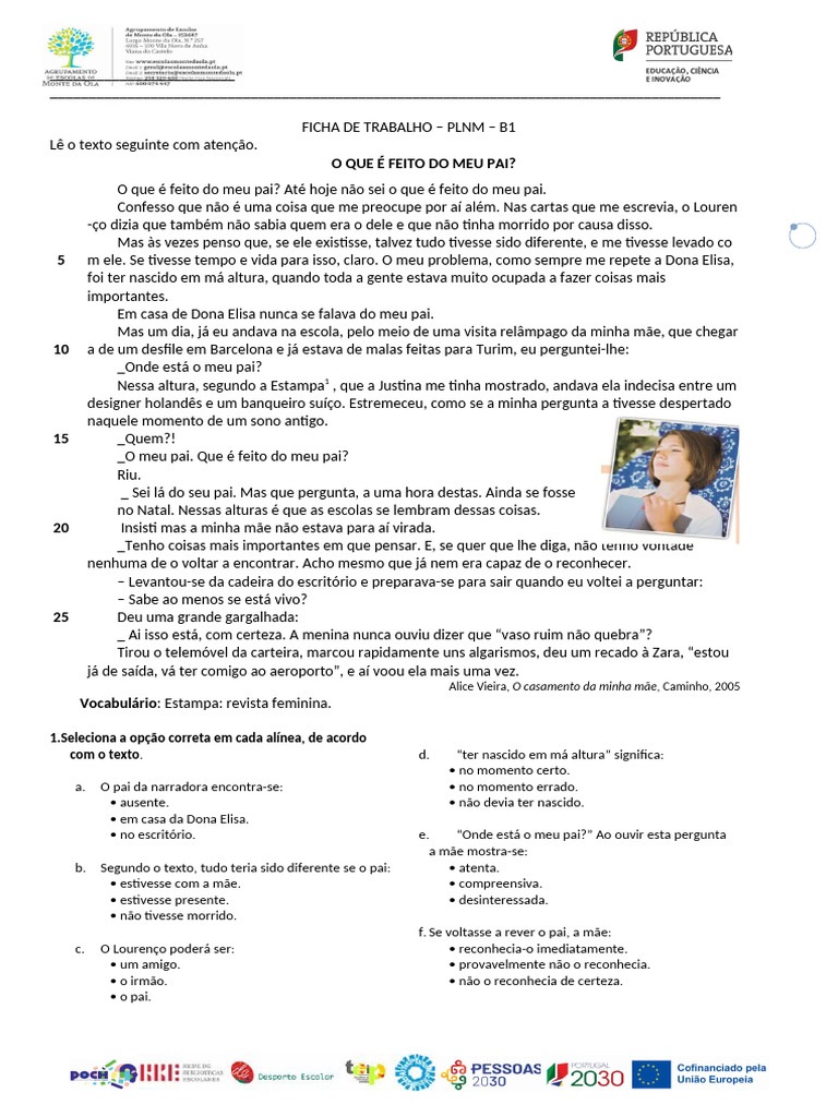 Ficha de Trabalho PLNM B1 - FAMÍLIA | PDF | Morfologia linguística ...