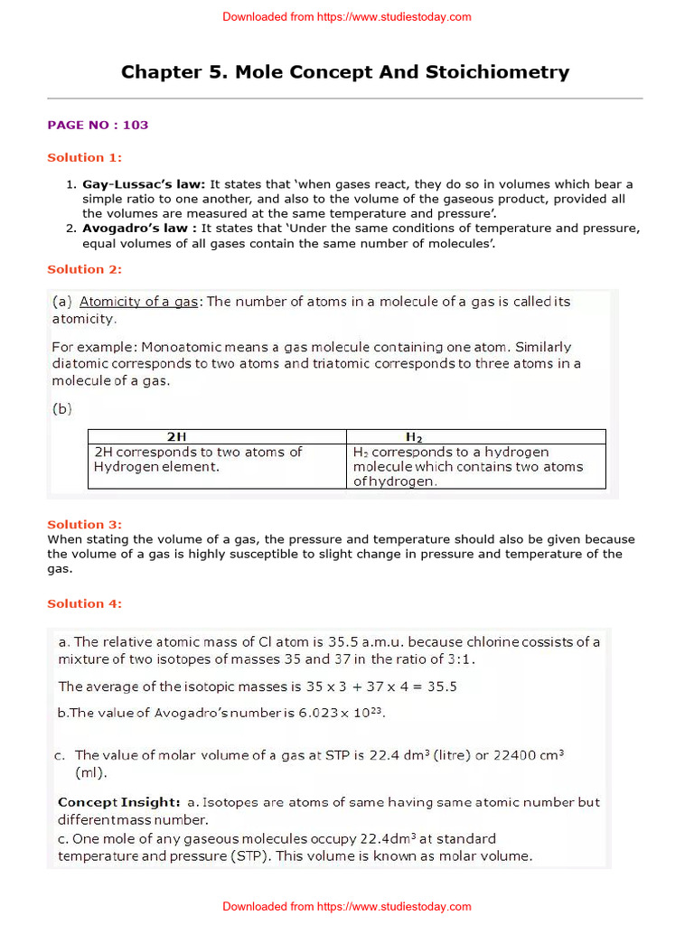 Frank Chemistry Solutions Class 10 Chapter 5 Mole Concept and ...
