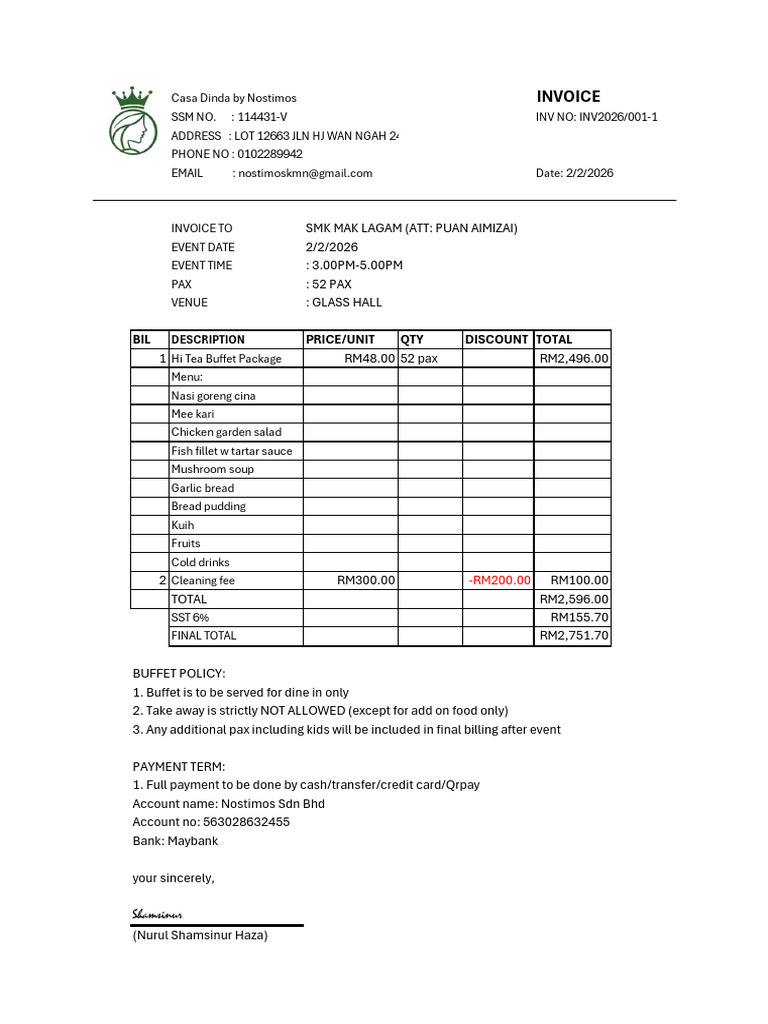 Inv001 1 Mak Lagam 1 | PDF
