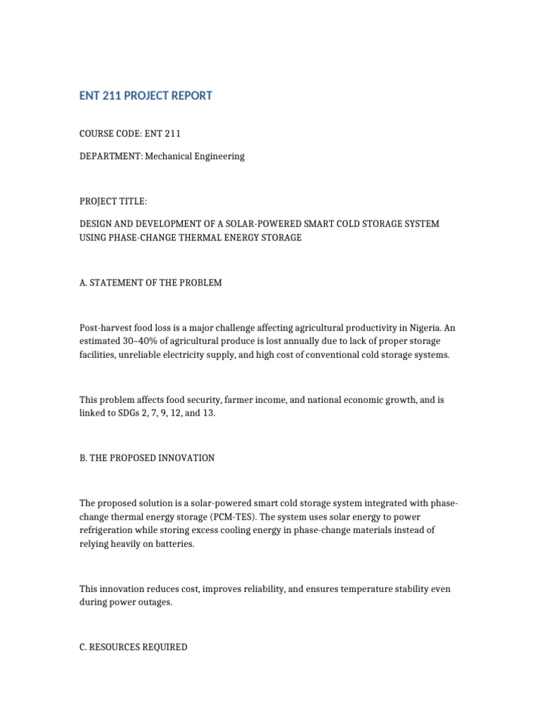ENT 211 Solar Cold Storage Project | PDF