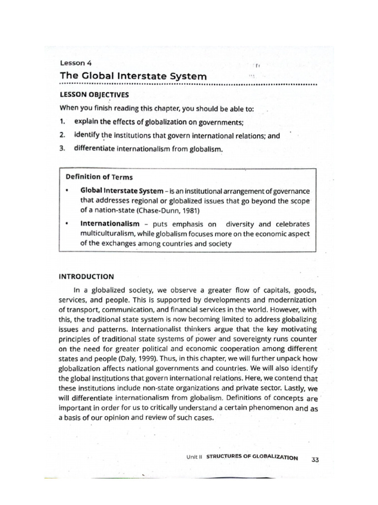 Lesson 4 - The Global Interstate System | PDF