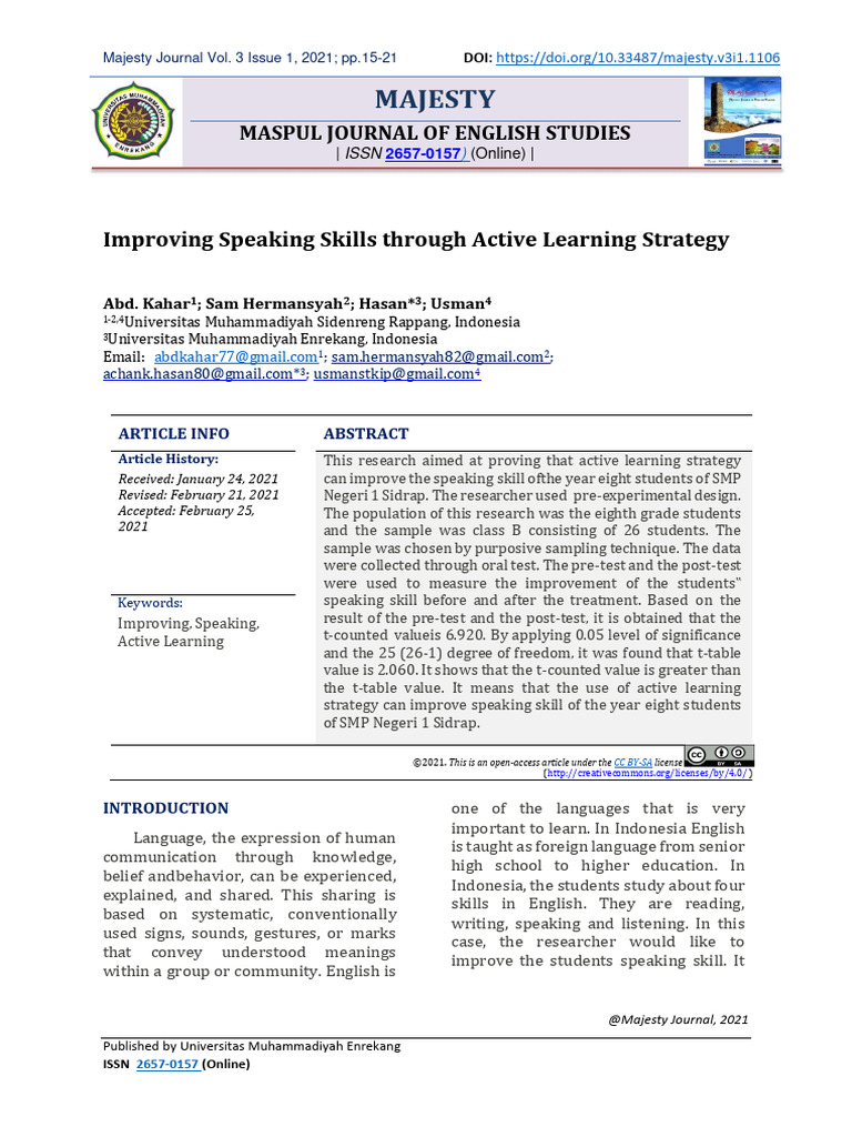 The Improving Speaking Skills Through Active Learning Strategy | PDF ...