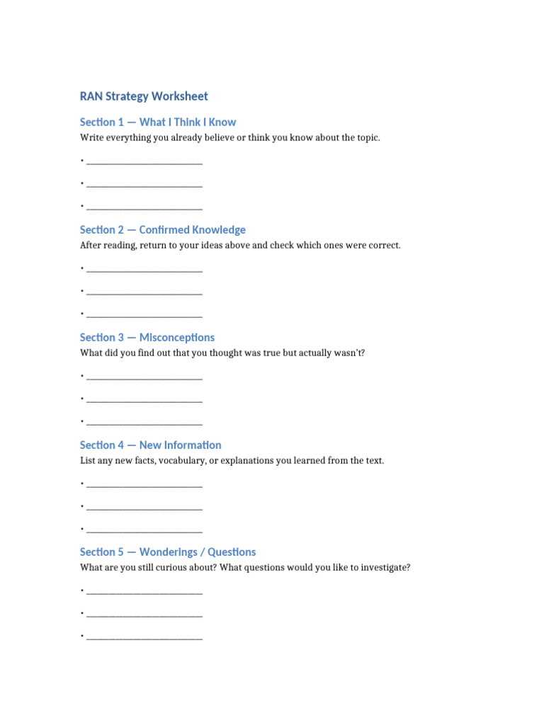 RAN Worksheet | PDF