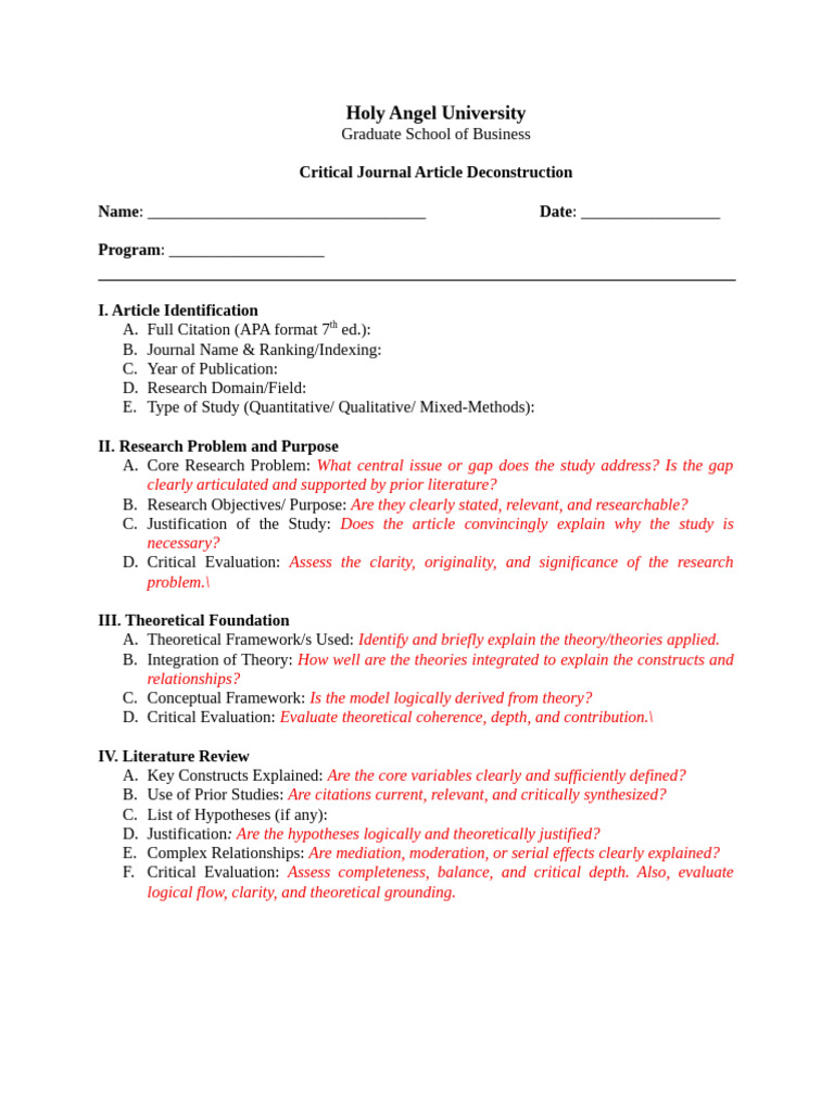 Critical Journal Article Deconstruction | PDF | Evaluation | Validity ...