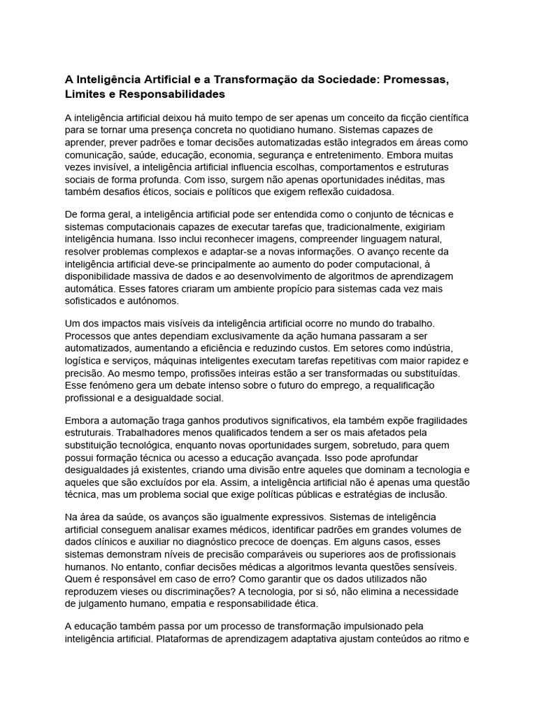 A Inteligência Artificial e A Transformação Da Sociedade - Promessas ...