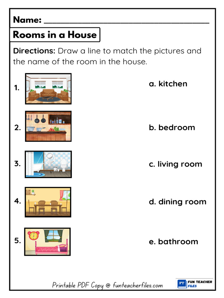 Draw A Line Rooms in A House Worksheet 1 1 | PDF