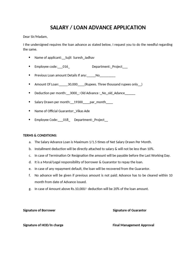 Salary Advance Application | PDF