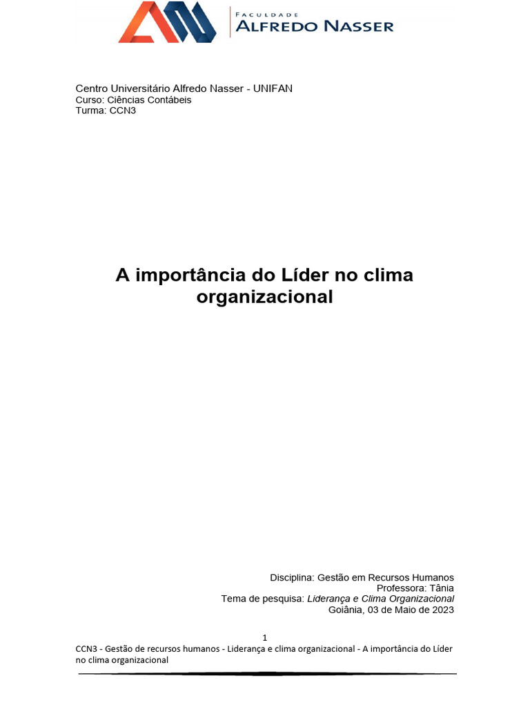 Centro Universitário Alfredo Nasser | PDF | Liderança | Gestão de ...