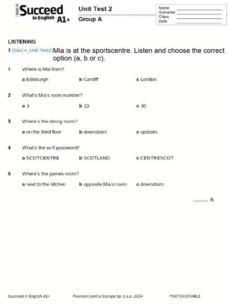 Isucceed in English2 U2 Test | PDF