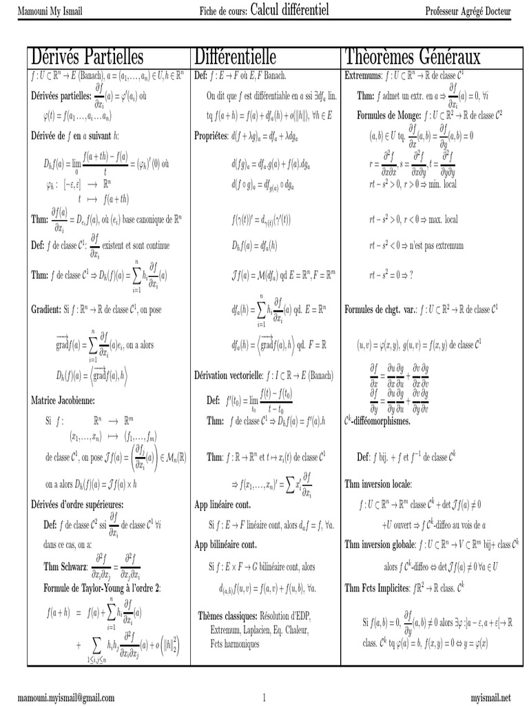 Calcul Diff Fiche Cours 1 | PDF | Relations mathématiques | Équations ...