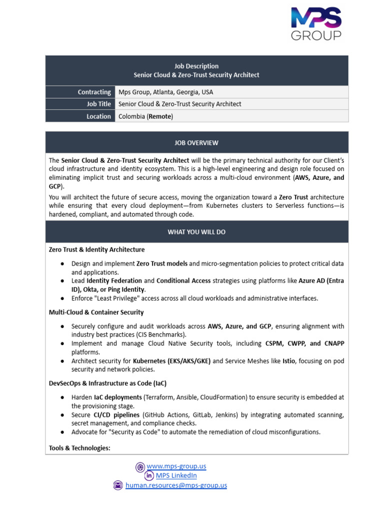 Job Description - Senior Cloud & Zero-Trust Security Architect | PDF ...