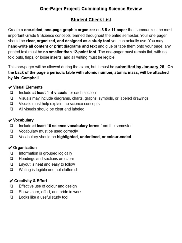 One-Pager Project - First Semester Science Review | PDF | Atoms | Ecosystem