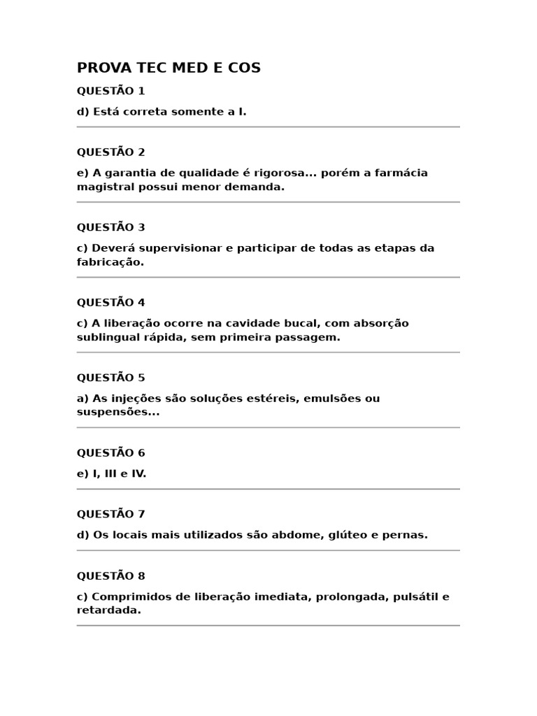 Prova Tec Med e Cos | PDF