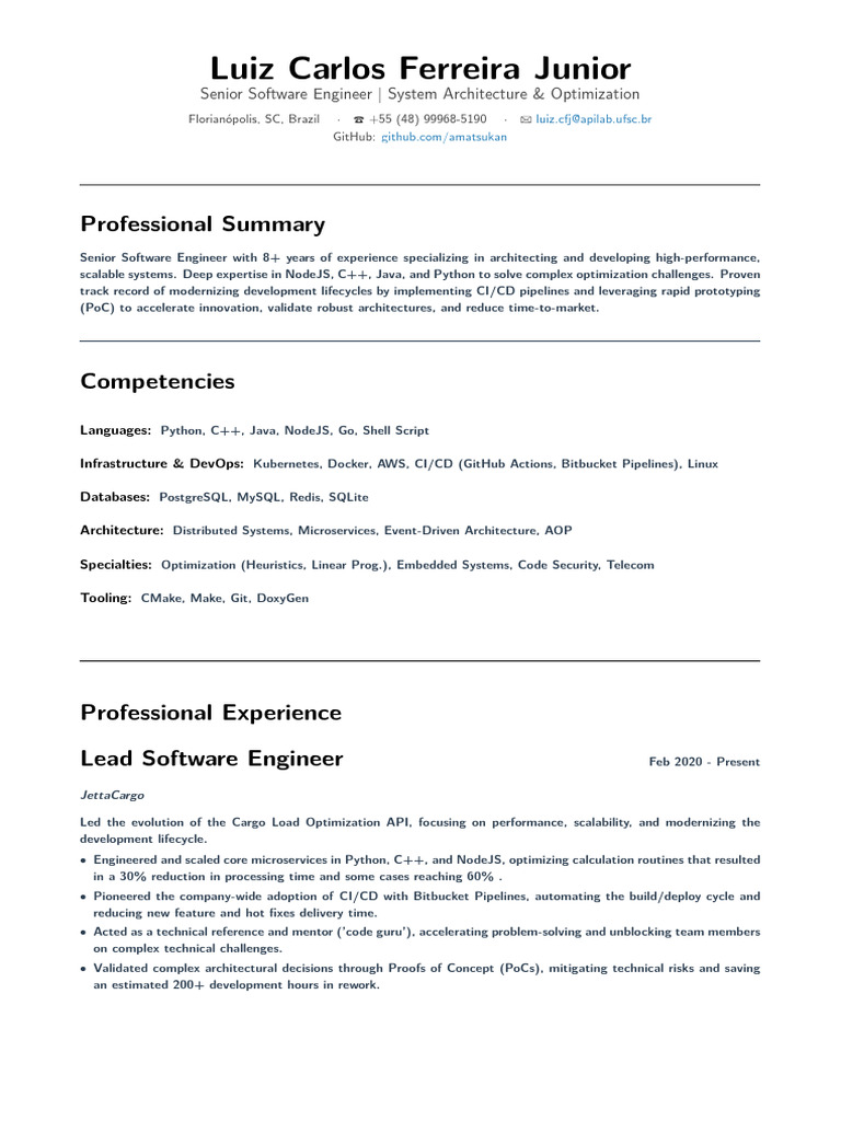 CV Luiz Carlos Ferreira Junior | PDF | Systems Engineering | Software ...