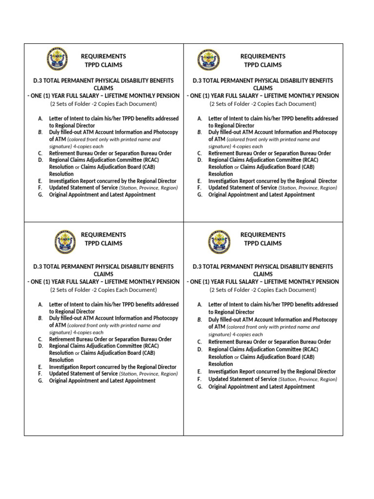 F. TPPD Claims - D.3 Total Permanent Physical Disability Benefits ...