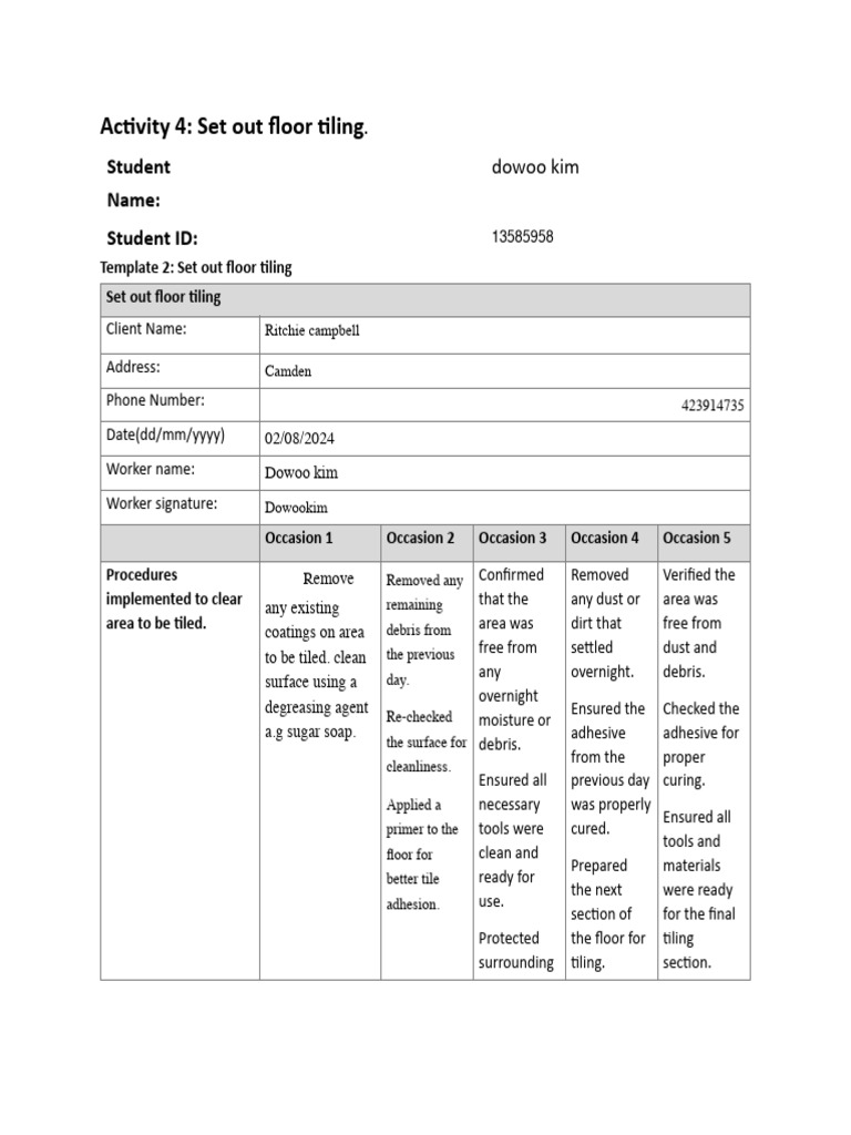 Activity 4 Template 2 Set Out Floor Tiling - Dowoo Kim !!!!! | PDF ...