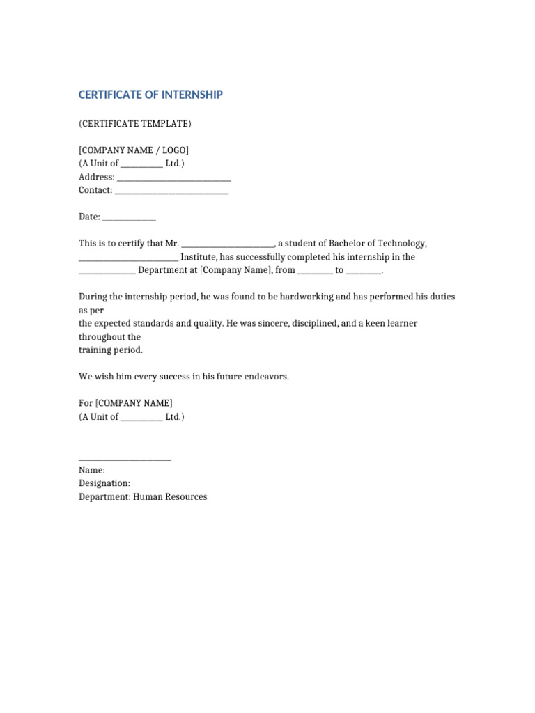 Internship Certificate Template | PDF