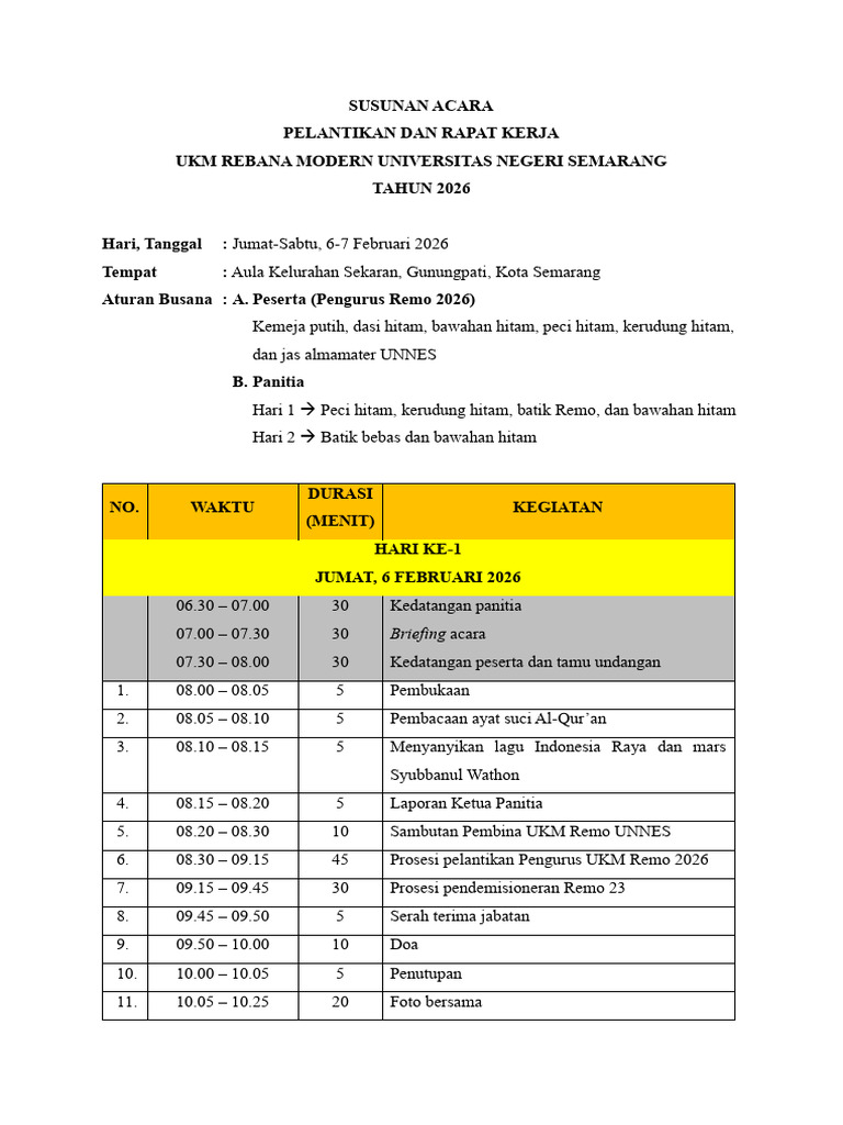 Susunan Acara Raker 2026 | PDF