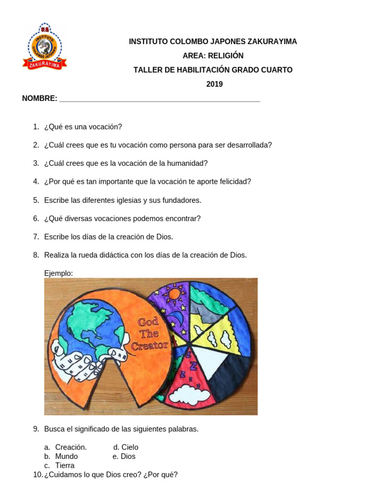 Taller de Habilitación Religión, Grado 4. | PDF