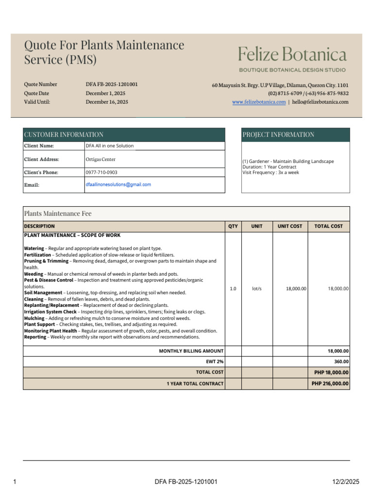 Plants Maintenance Quote | PDF | Mulch | Irrigation