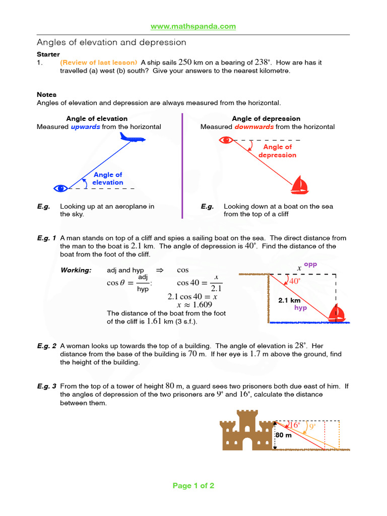 Angles of Elevation and Depression LESSON | PDF | Angle | Euclidean ...