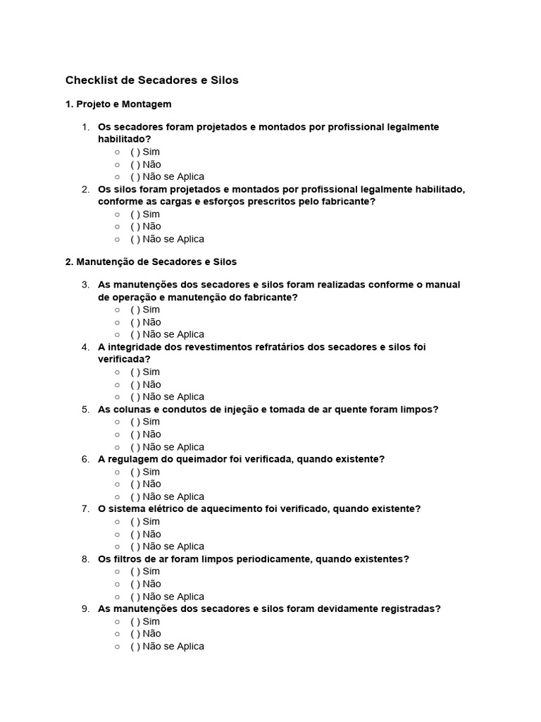 Modulo 04 2 Checklist de Secadores e Silos | PDF