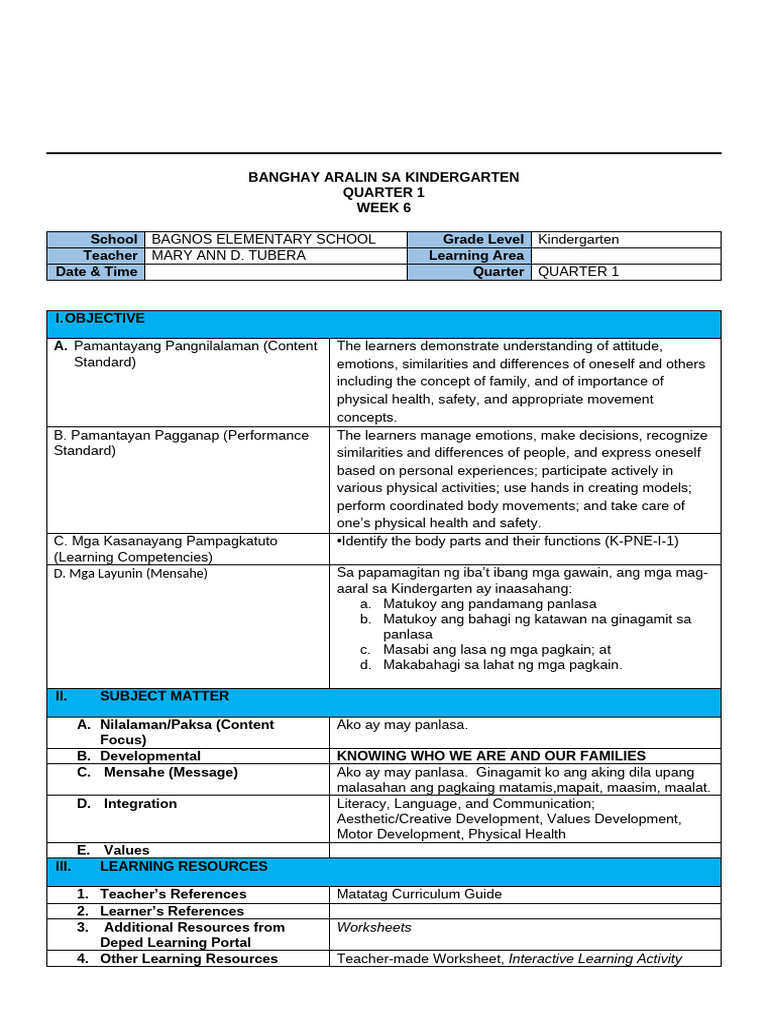 Lesson Plan-q1 Week 6 Day 3 | PDF
