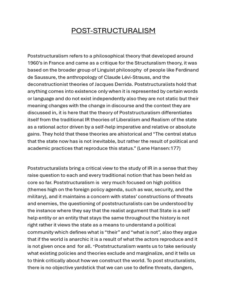 POST Structuralism Presentation | PDF | State (Polity) | Discourse