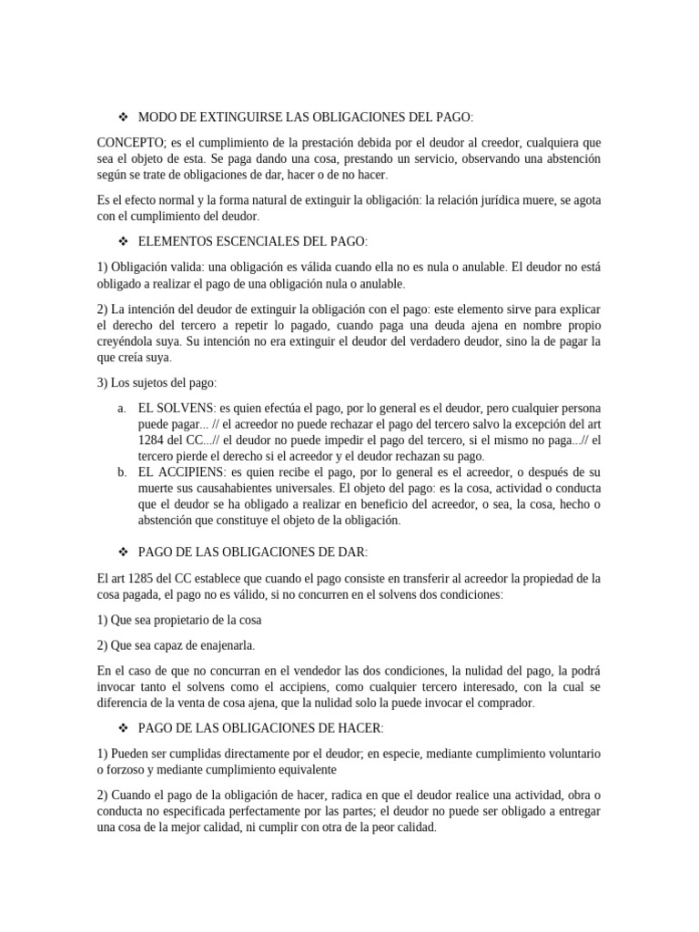 Modo de Extinguirse Las Obligaciones Del Pago | PDF | Pagos