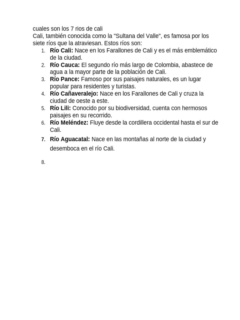 Cuales Son Los 7 Rios de Cali | PDF | Río | Hidrología