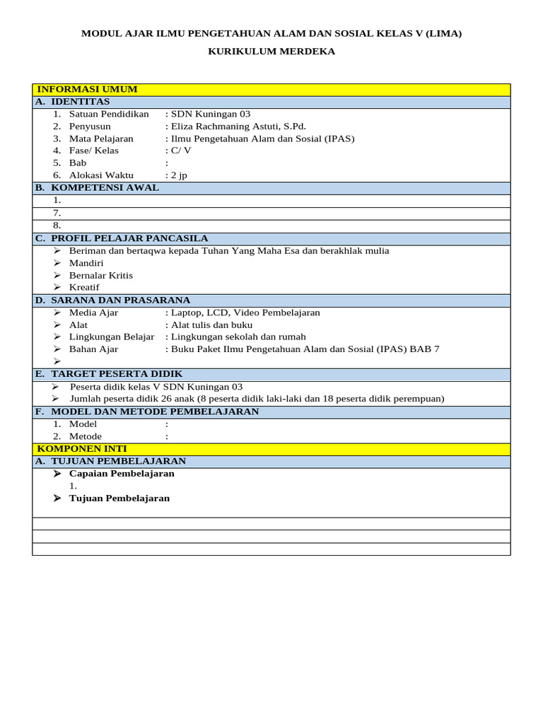 Modul Ajar Ilmu Pengetahuan Alam Dan Sosial Kelas V | PDF