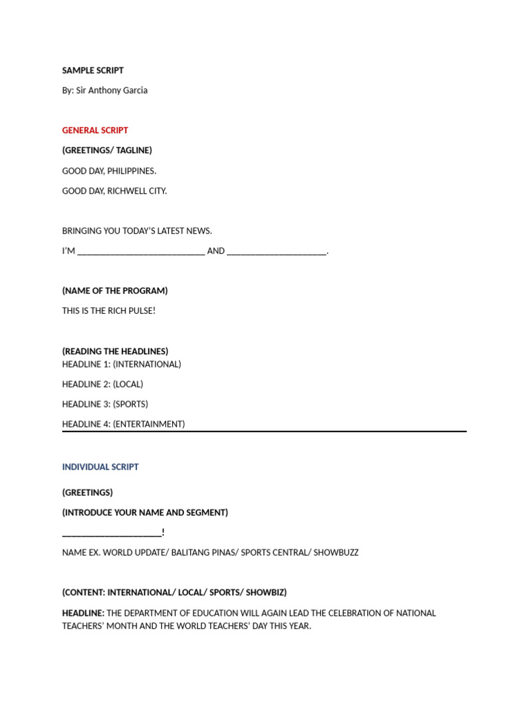 Broadcasting Sample Script and Criteria | PDF | Cognition | Human ...