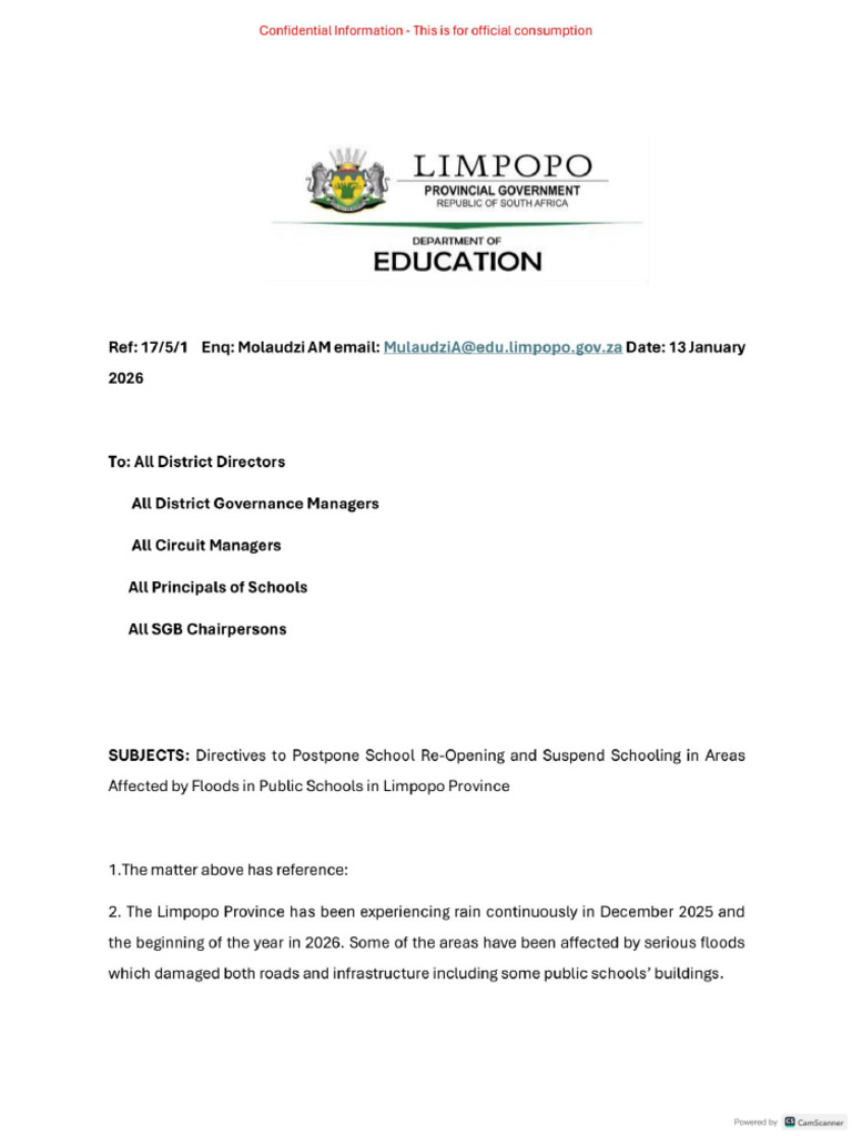 HOD Directive Regarding Re-opening Os Schools | PDF