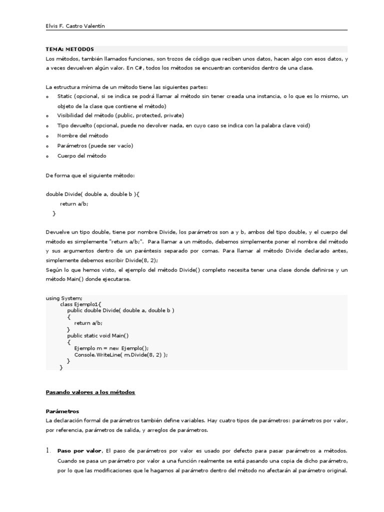Lenguaje de Programacion C# - Metodos | PDF | C Sharp (lenguaje de ...