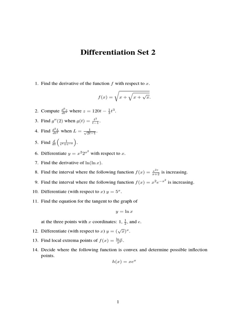 Differentiation Set 2 | PDF