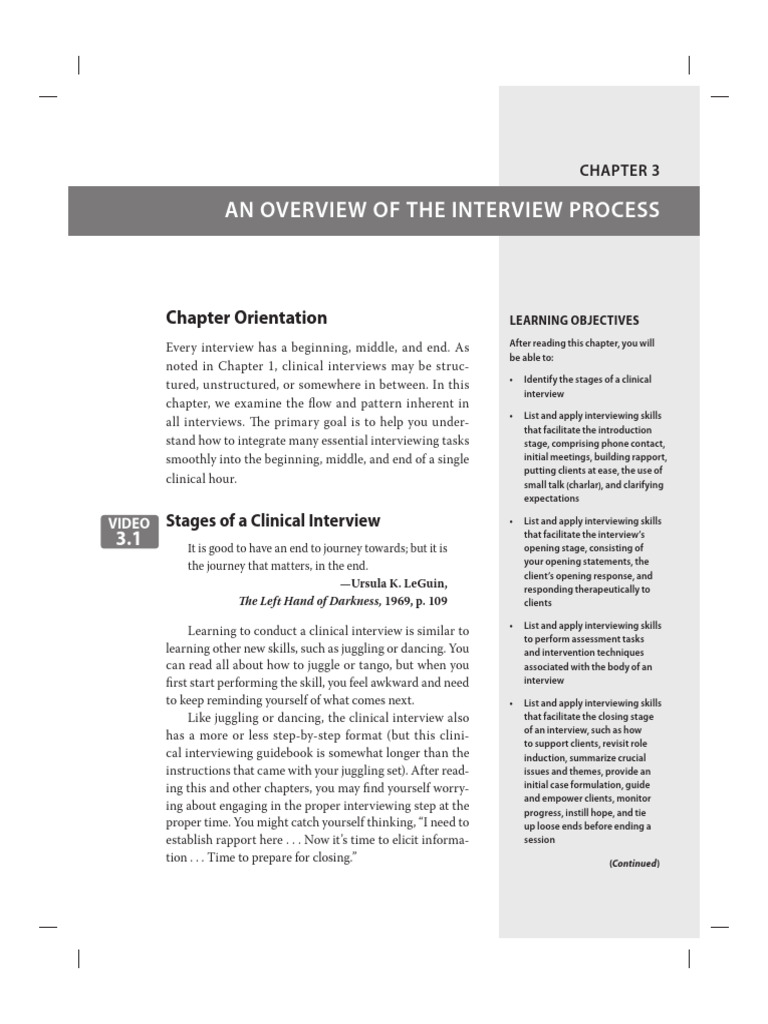 Capítulo 3 y 4 Clinical Interviewing | PDF