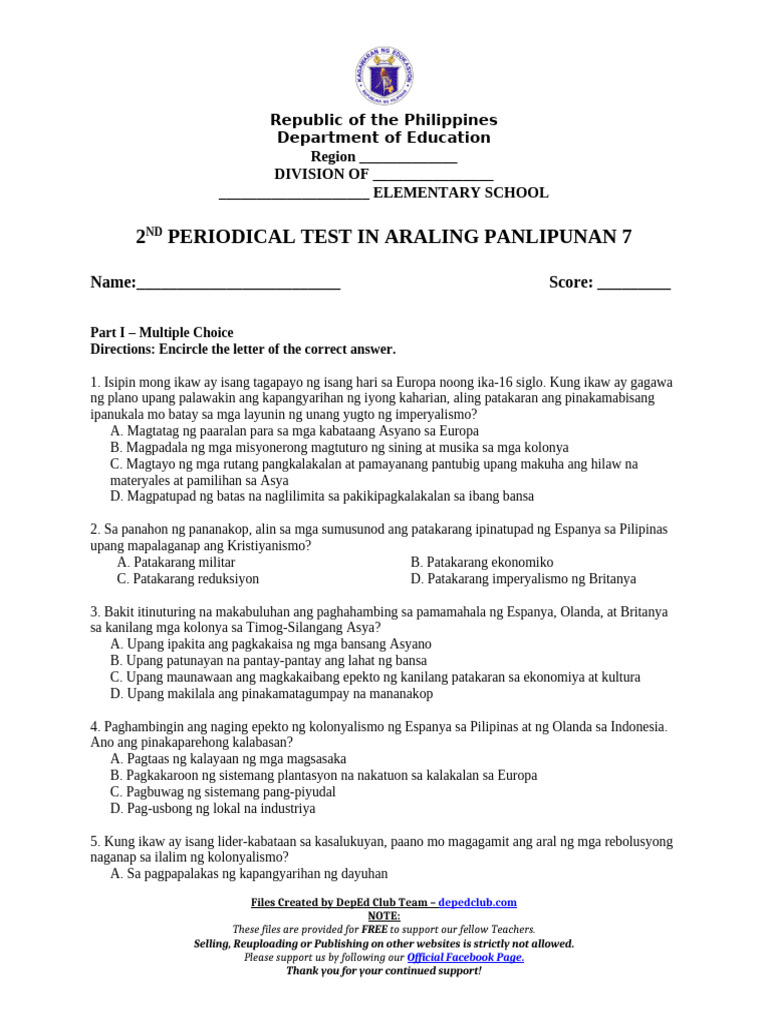 DTC - PT - q2 AP 7 Matatag With Tos Key | PDF