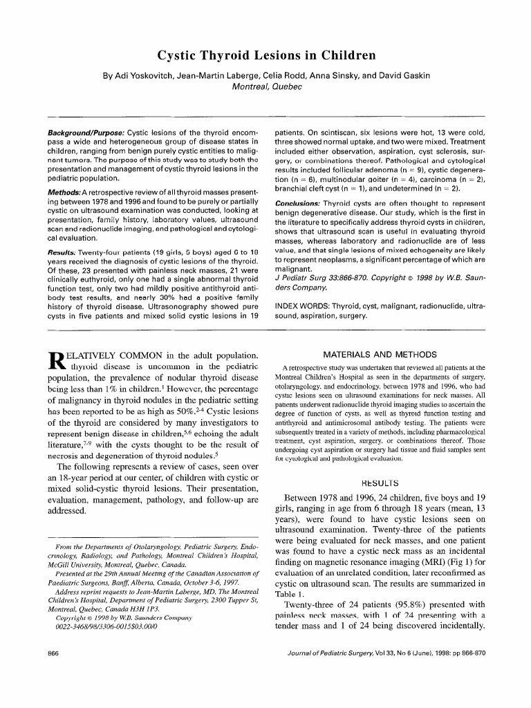 Cystic Thyroid Lesions in Children | PDF | Thyroid | Medical Specialties