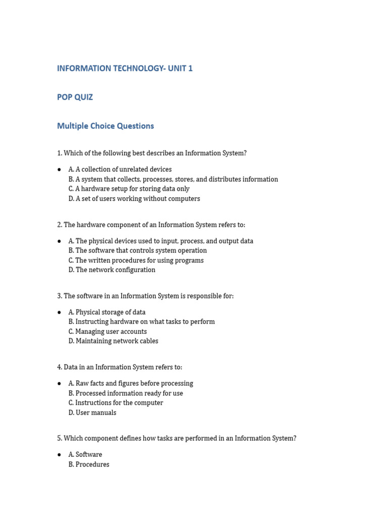 Information System MCQs | PDF | Input/Output | Computer Data Storage