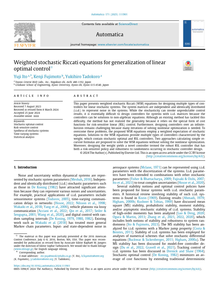 Weighted Stochastic Riccati Equations For Generalization of Lin 2025 ...