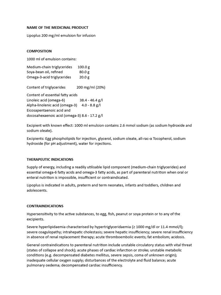Lipoplus 200 MG Mlemulsionforinfusion Mandatoryinformation | PDF ...
