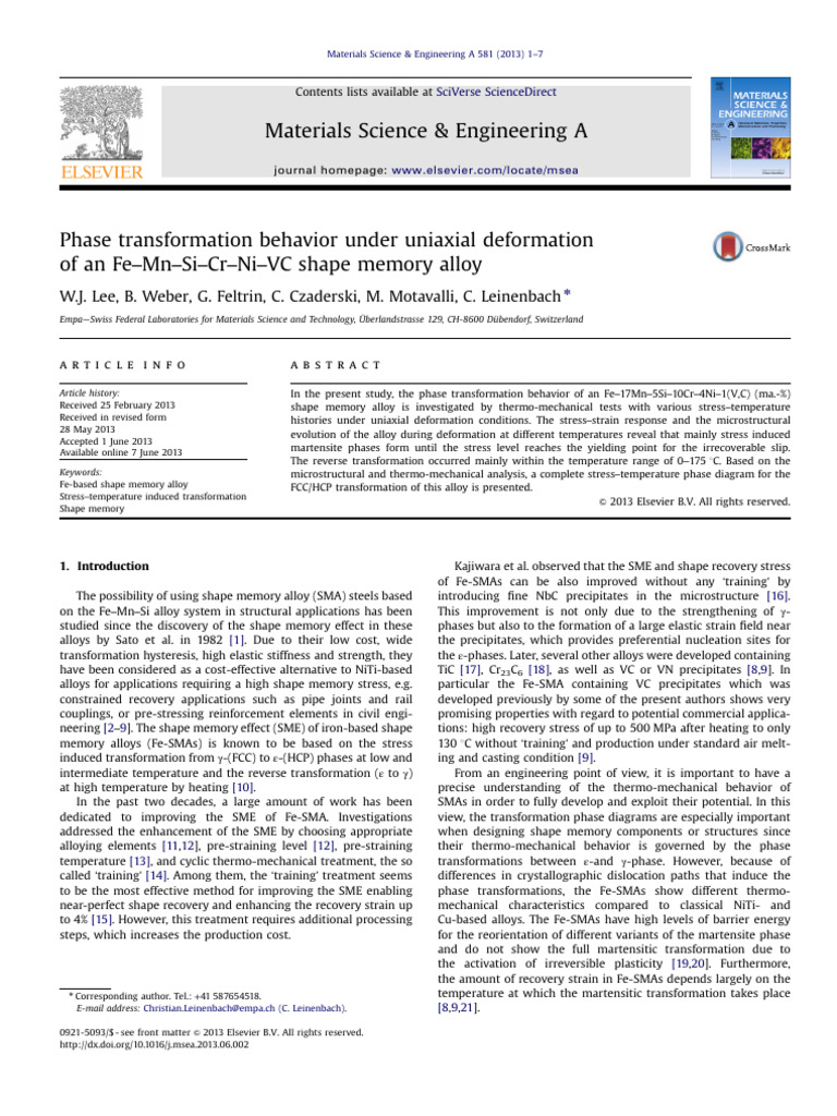 Phase Transformation Behavior Under Uniaxial Deformation Os SMA | PDF ...